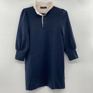 Pomander Place by Tuckernuck Charlotte Terry Shirt Dress Navy Ruffle Collar XS